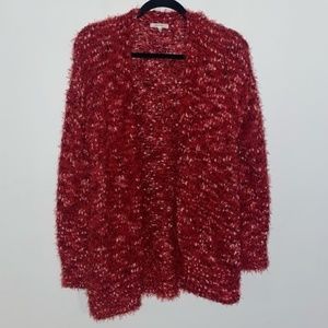 Maurices Red and White Boucle Open Cardigan Sweater Size L